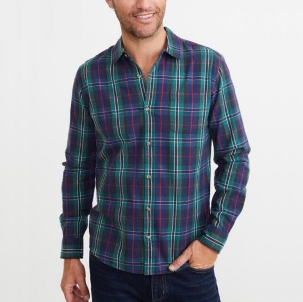 MARINE LAYER Long Sleeve Organic Cotton Button Down Green Plaid Shirt M L Marge